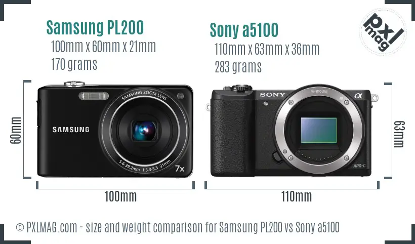 Samsung PL200 vs Sony a5100 size comparison