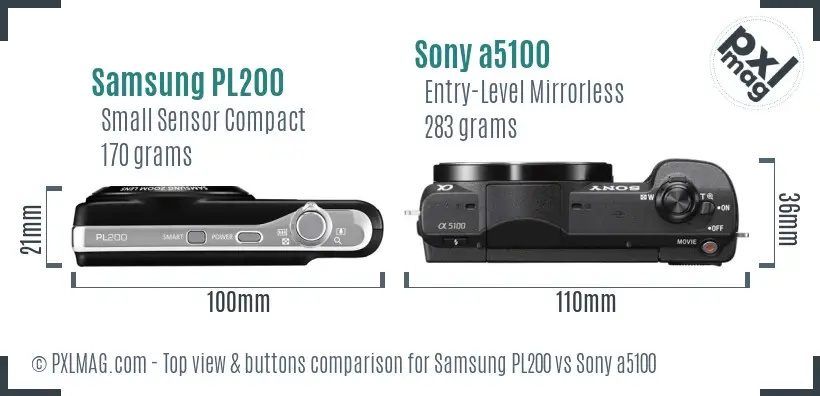 Samsung PL200 vs Sony a5100 top view buttons comparison