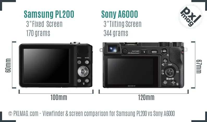 Samsung PL200 vs Sony A6000 Screen and Viewfinder comparison