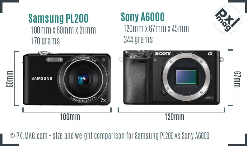 Samsung PL200 vs Sony A6000 size comparison