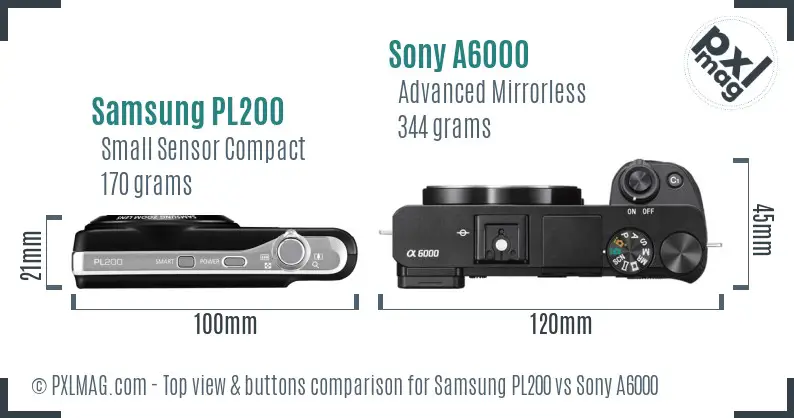 Samsung PL200 vs Sony A6000 top view buttons comparison