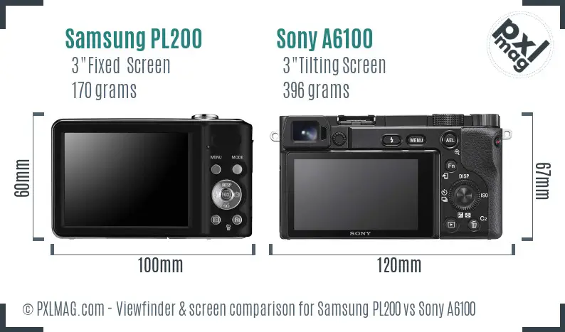 Samsung PL200 vs Sony A6100 Screen and Viewfinder comparison