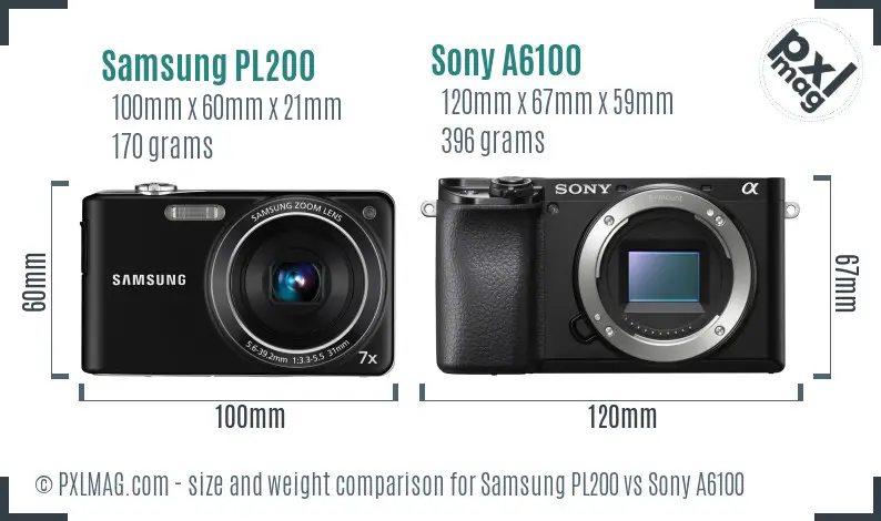 Samsung PL200 vs Sony A6100 size comparison