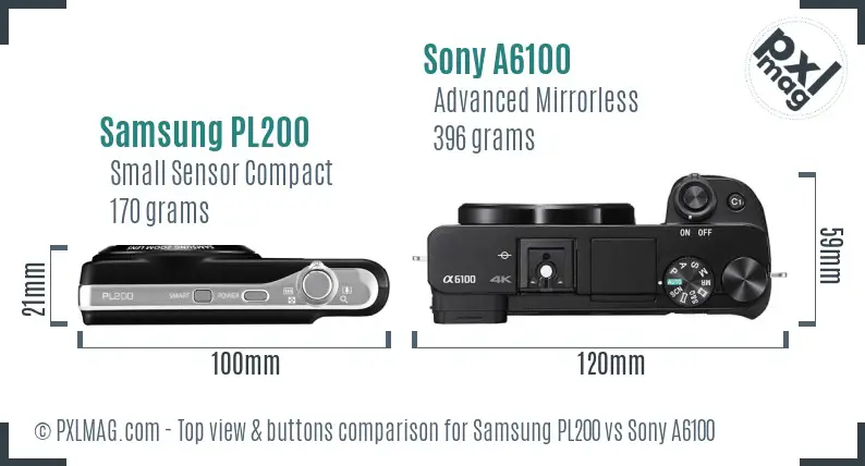 Samsung PL200 vs Sony A6100 top view buttons comparison