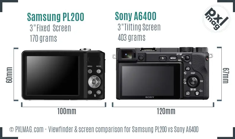 Samsung PL200 vs Sony A6400 Screen and Viewfinder comparison Samsung PL200 vs Sony A6400 Screen and Viewfinder comparison