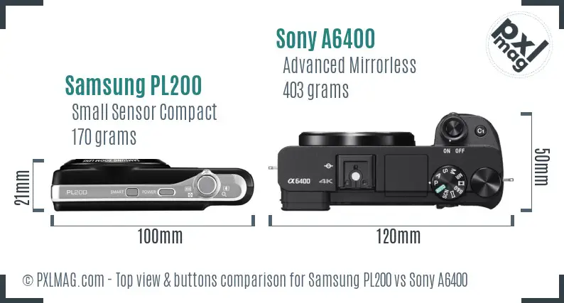Samsung PL200 vs Sony A6400 top view buttons comparison Samsung PL200 vs Sony A6400 top view buttons comparison