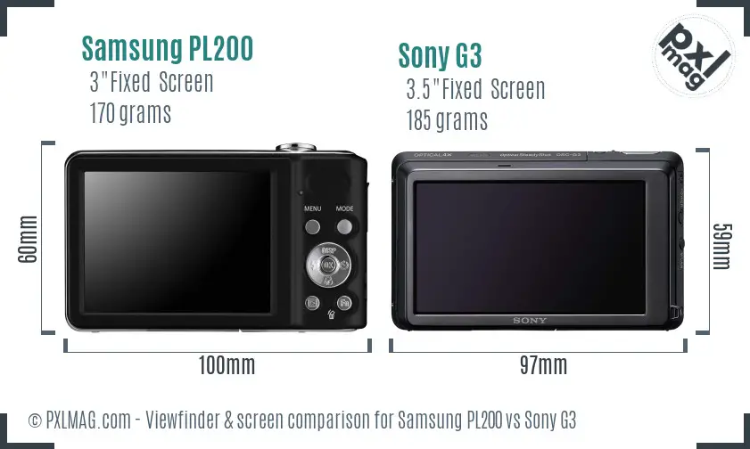 Samsung PL200 vs Sony G3 Screen and Viewfinder comparison