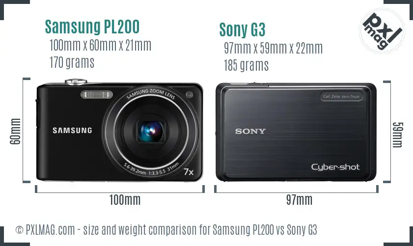 Samsung PL200 vs Sony G3 size comparison