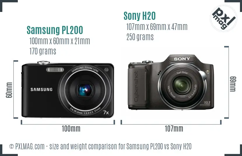 Samsung PL200 vs Sony H20 size comparison