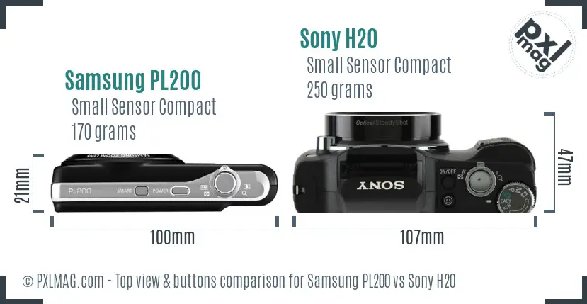 Samsung PL200 vs Sony H20 top view buttons comparison