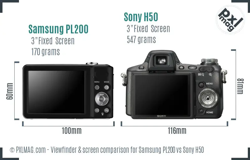 Samsung PL200 vs Sony H50 Screen and Viewfinder comparison