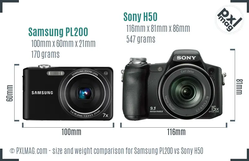 Samsung PL200 vs Sony H50 size comparison