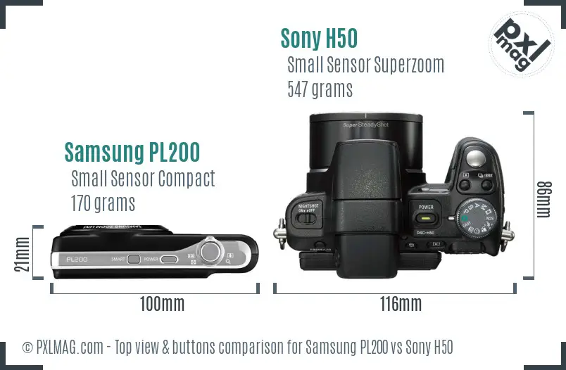 Samsung PL200 vs Sony H50 top view buttons comparison