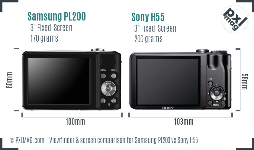 Samsung PL200 vs Sony H55 Screen and Viewfinder comparison