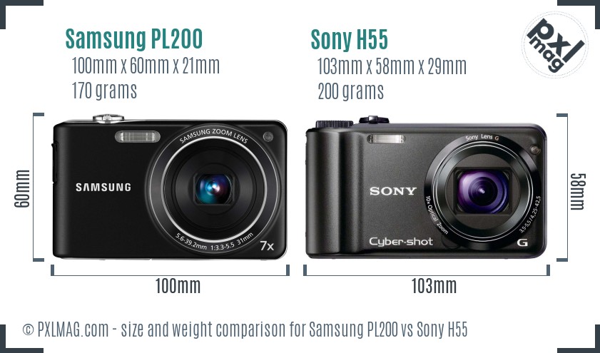 Samsung PL200 vs Sony H55 size comparison