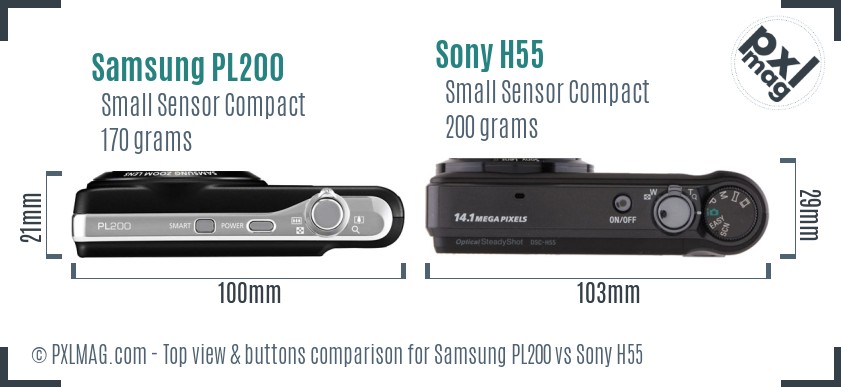 Samsung PL200 vs Sony H55 top view buttons comparison