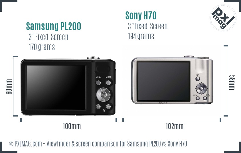 Samsung PL200 vs Sony H70 Screen and Viewfinder comparison