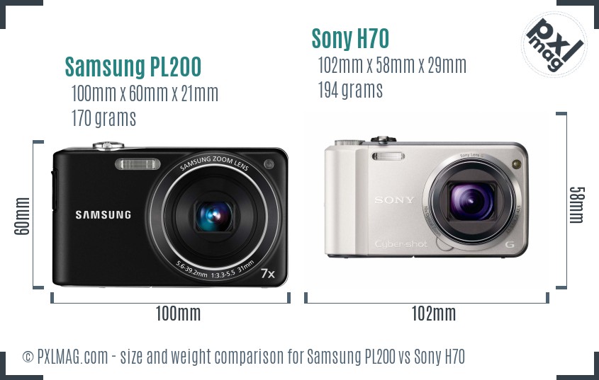 Samsung PL200 vs Sony H70 size comparison