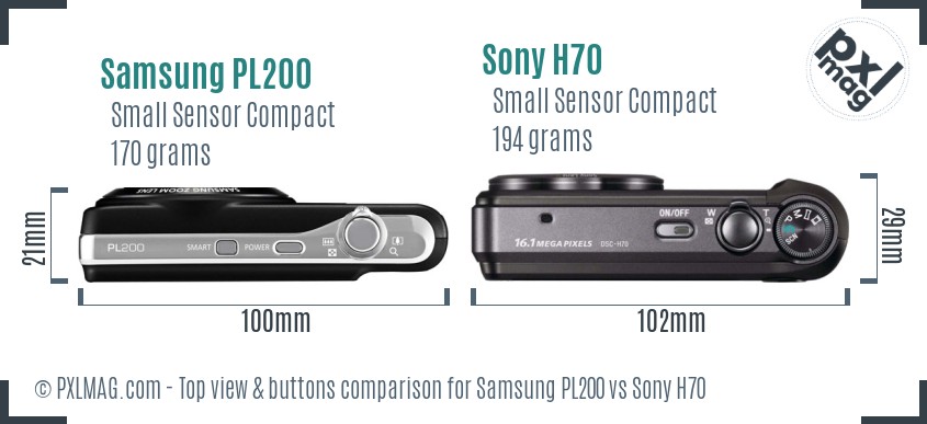 Samsung PL200 vs Sony H70 top view buttons comparison