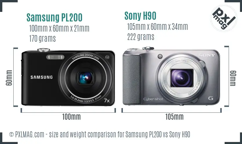 Samsung PL200 vs Sony H90 size comparison