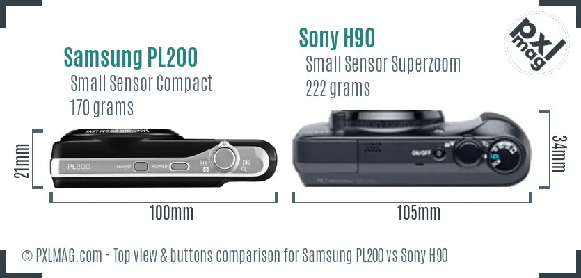 Samsung PL200 vs Sony H90 top view buttons comparison