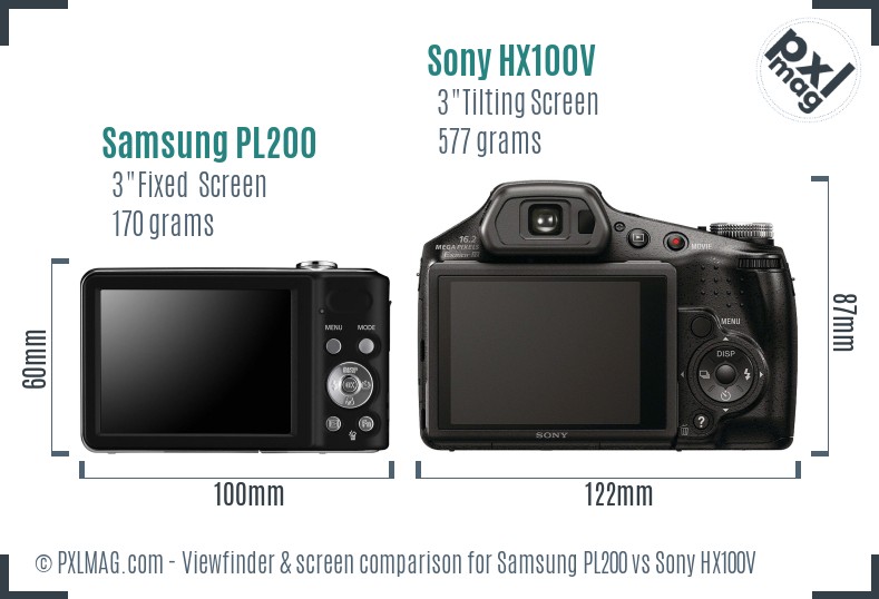 Samsung PL200 vs Sony HX100V Screen and Viewfinder comparison