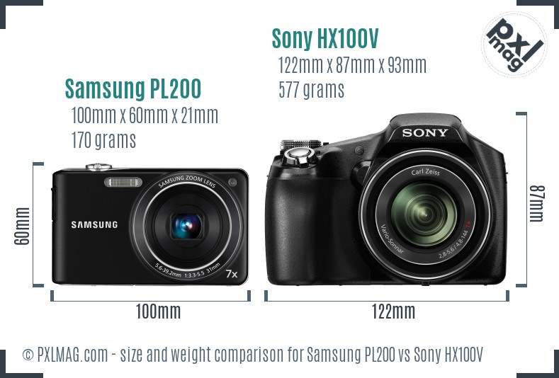 Samsung PL200 vs Sony HX100V size comparison