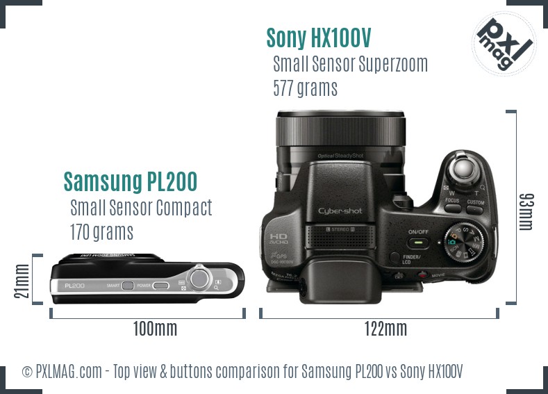 Samsung PL200 vs Sony HX100V top view buttons comparison