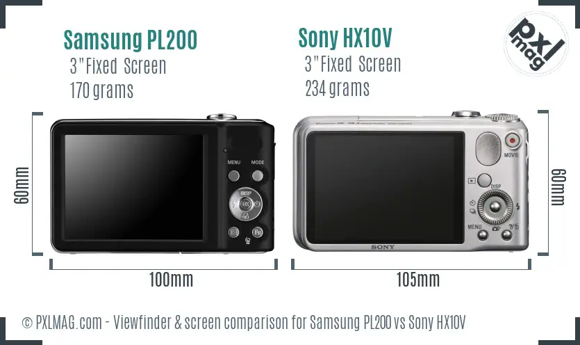 Samsung PL200 vs Sony HX10V Screen and Viewfinder comparison