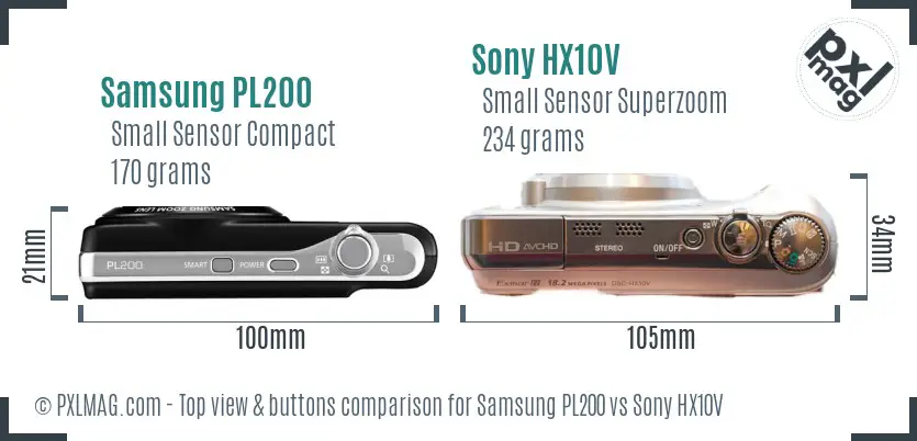 Samsung PL200 vs Sony HX10V top view buttons comparison