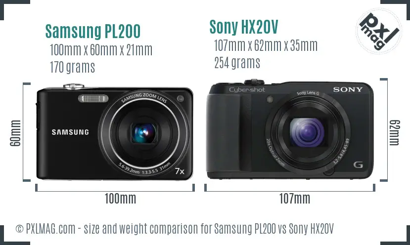 Samsung PL200 vs Sony HX20V size comparison