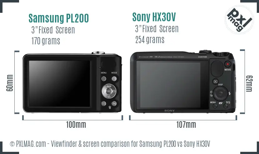 Samsung PL200 vs Sony HX30V Screen and Viewfinder comparison