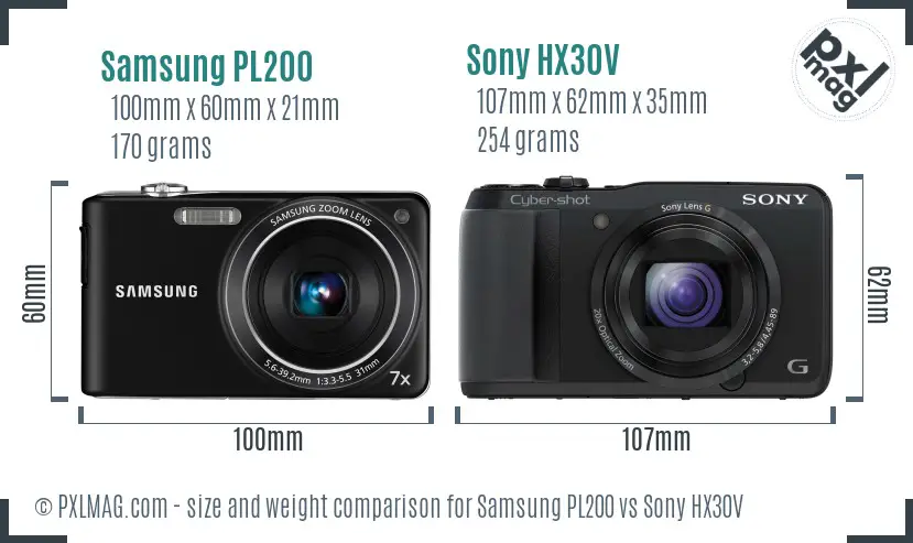 Samsung PL200 vs Sony HX30V size comparison