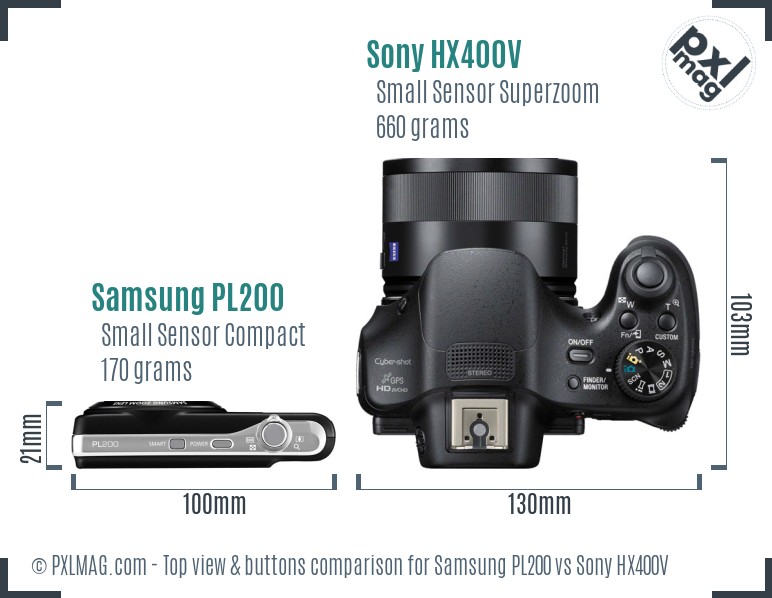 Samsung PL200 vs Sony HX400V top view buttons comparison