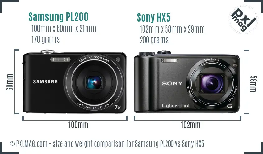 Samsung PL200 vs Sony HX5 size comparison