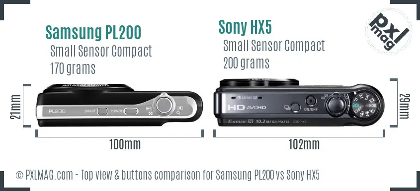 Samsung PL200 vs Sony HX5 top view buttons comparison