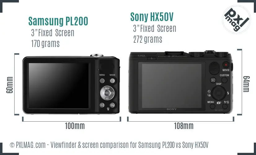 Samsung PL200 vs Sony HX50V Screen and Viewfinder comparison