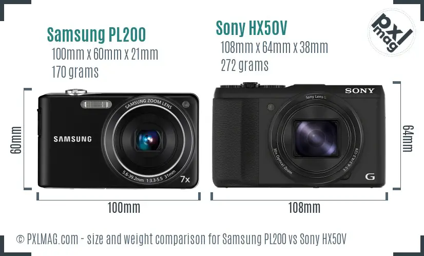 Samsung PL200 vs Sony HX50V size comparison