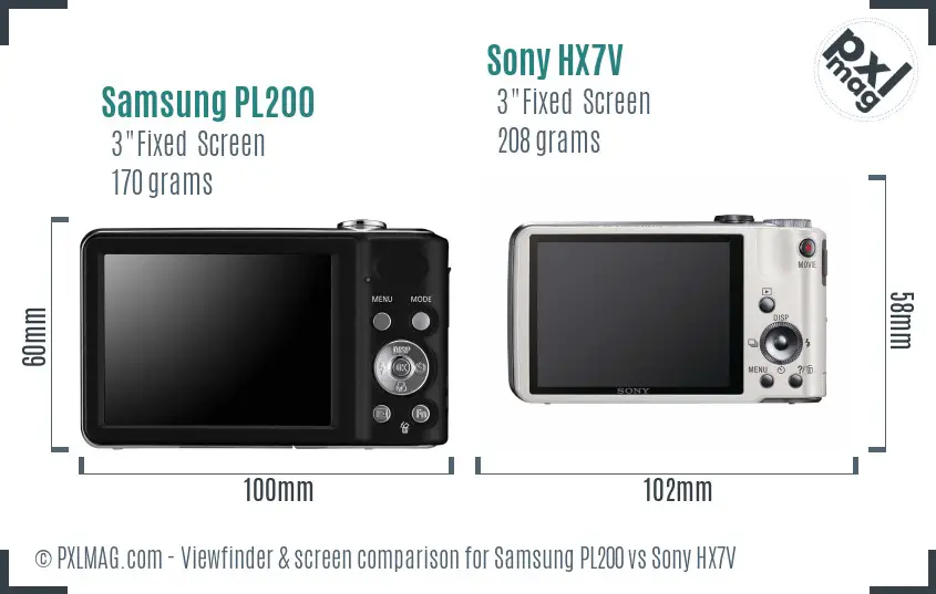 Samsung PL200 vs Sony HX7V Screen and Viewfinder comparison