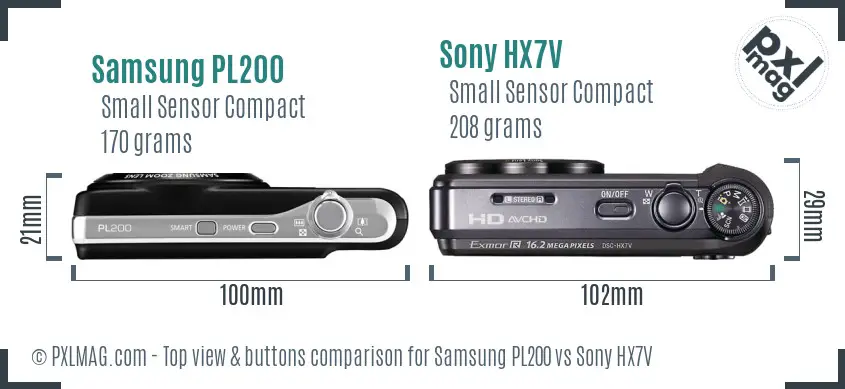 Samsung PL200 vs Sony HX7V top view buttons comparison