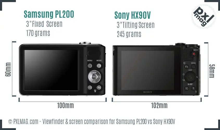 Samsung PL200 vs Sony HX90V Screen and Viewfinder comparison