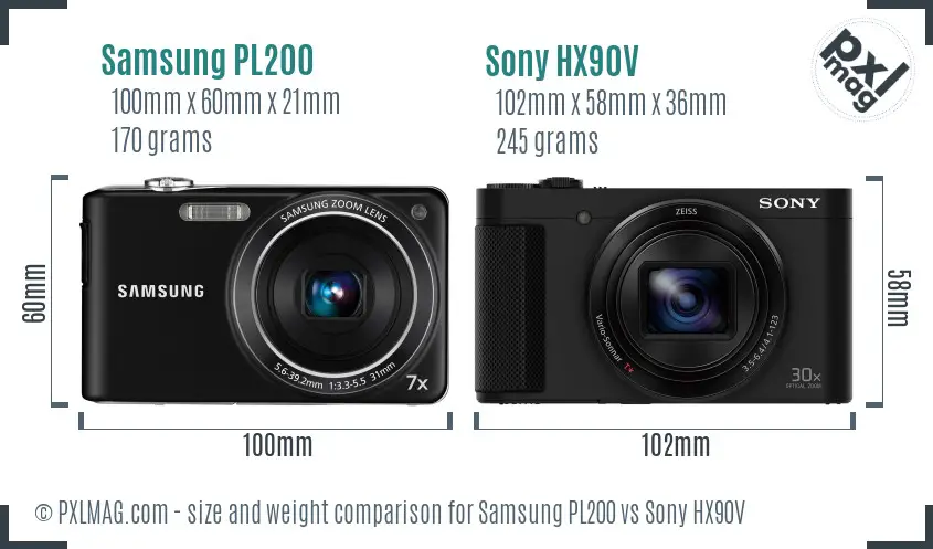 Samsung PL200 vs Sony HX90V size comparison