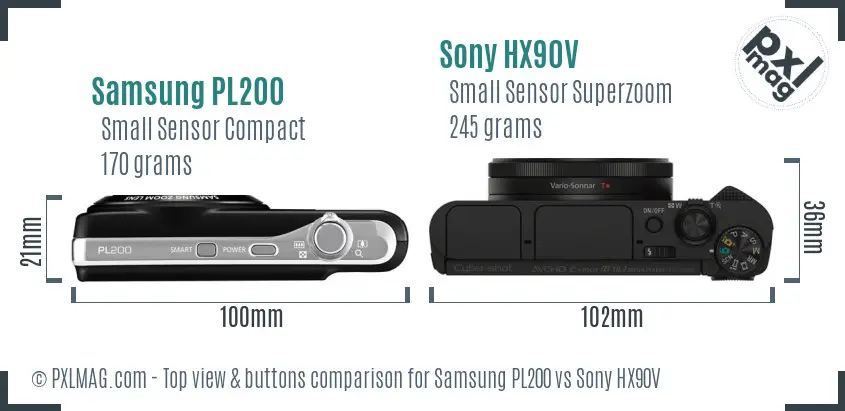 Samsung PL200 vs Sony HX90V top view buttons comparison