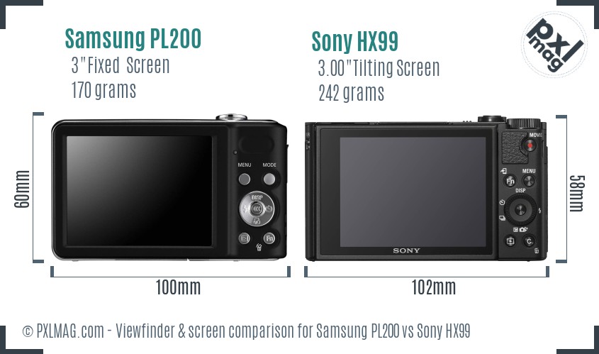 Samsung PL200 vs Sony HX99 Screen and Viewfinder comparison