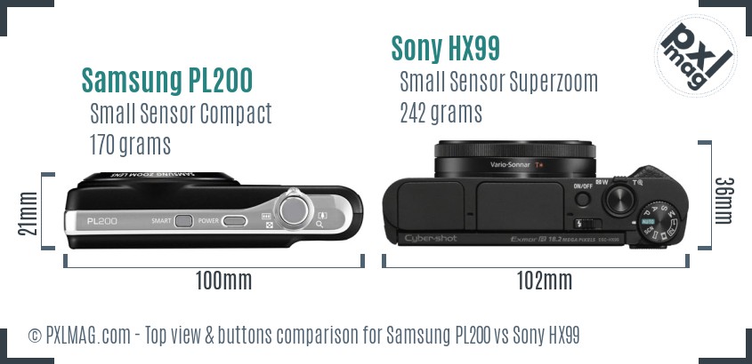 Samsung PL200 vs Sony HX99 top view buttons comparison