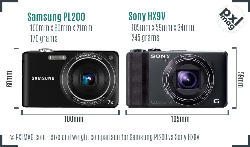 Samsung PL200 vs Sony HX9V size comparison Samsung PL200 vs Sony HX9V size comparison