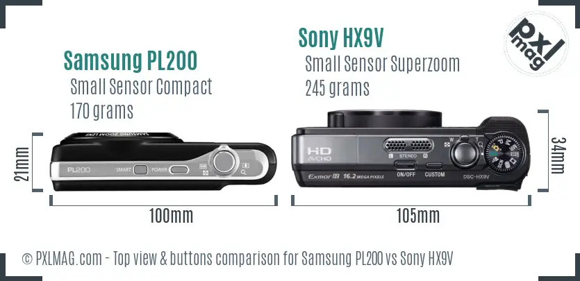 Samsung PL200 vs Sony HX9V top view buttons comparison Samsung PL200 vs Sony HX9V top view buttons comparison