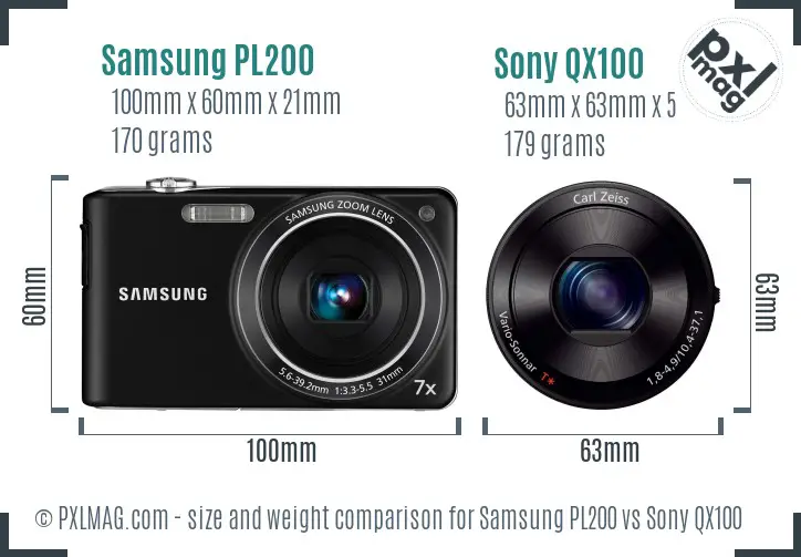Samsung PL200 vs Sony QX100 size comparison Samsung PL200 vs Sony QX100 size comparison