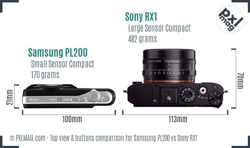 Samsung PL200 vs Sony RX1 top view buttons comparison