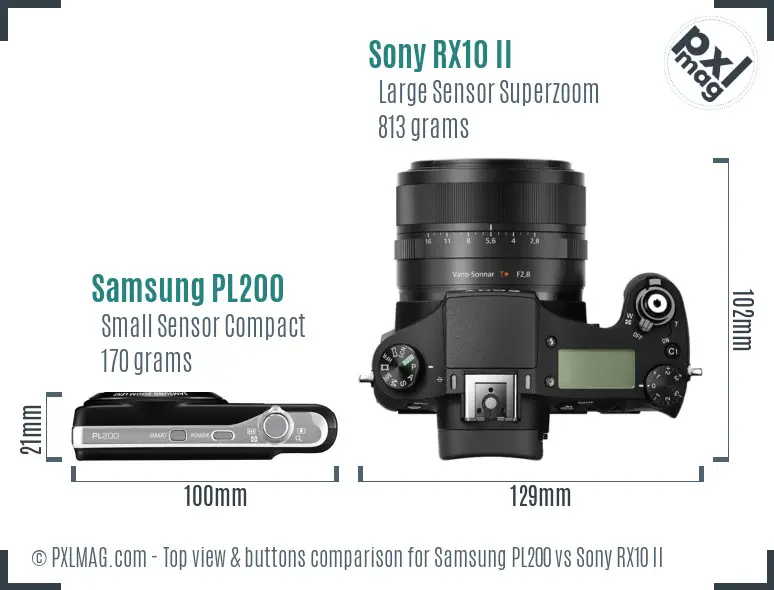 Samsung PL200 vs Sony RX10 II top view buttons comparison